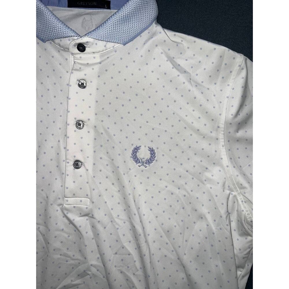 Greyson Polo t-Shirt Y2k Large White Over Print Icon Wolf Golf Course A009388 - Picture 2 of 8